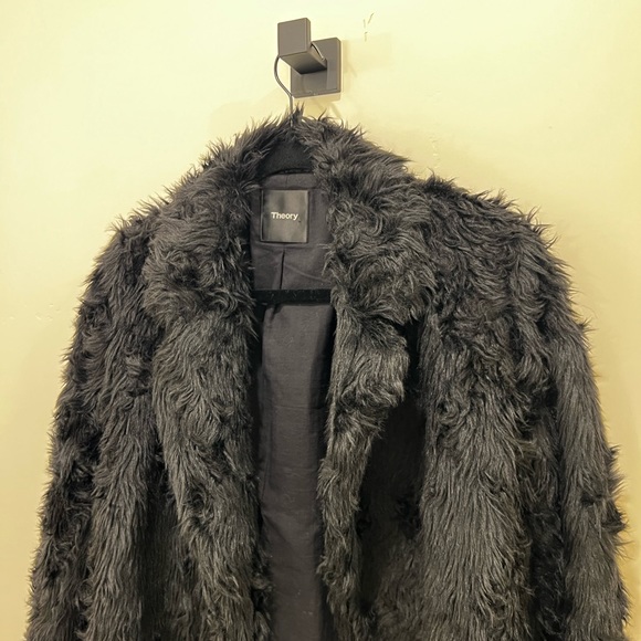 Theory Faux Fur Black Coat Petite/XS - Picture 5 of 6